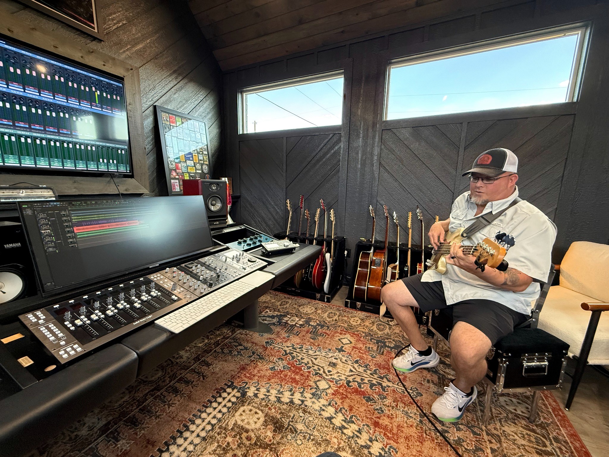 Tracking bass during a session in Jeremy Moyers' private studio