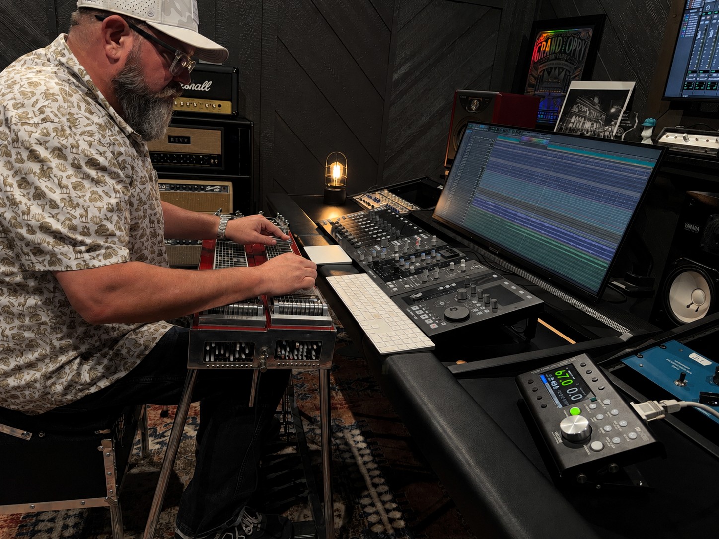 Jeremy Moyers tracking pedal steel in his private recording studio